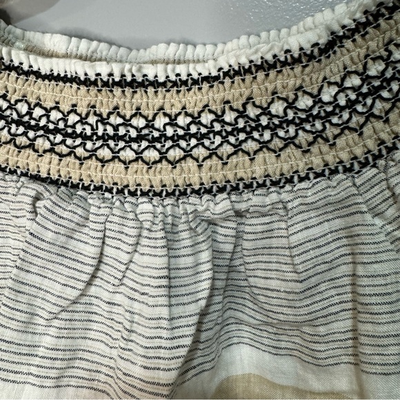 Vineyard Vines Linen Tan Stripe Off The Shoulder Top Neutral Natural Chic Boho - Picture 4 of 7